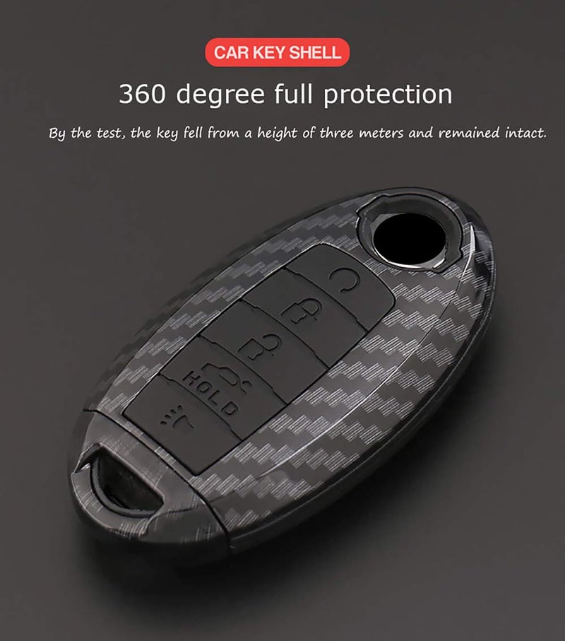 ontto 5 Buttons Keycase Fit for Nissan Remote Key Fob Cover Fit for Infiniti Carbon Texture Black - Image 3
